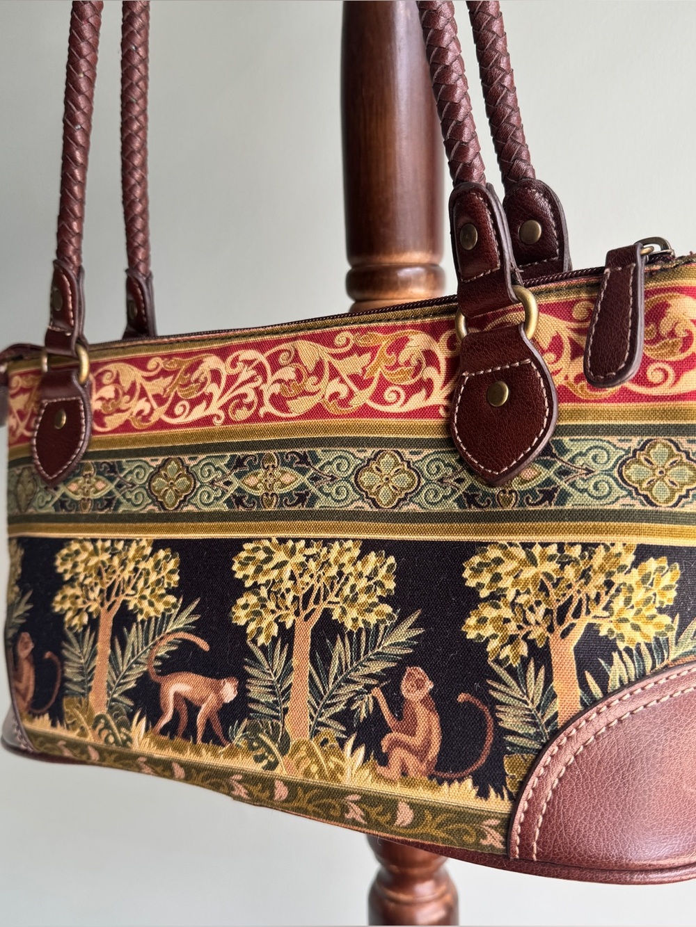 Relic Excellent Condition Vintage Monkey Tapestry Bag with Braided Straps
